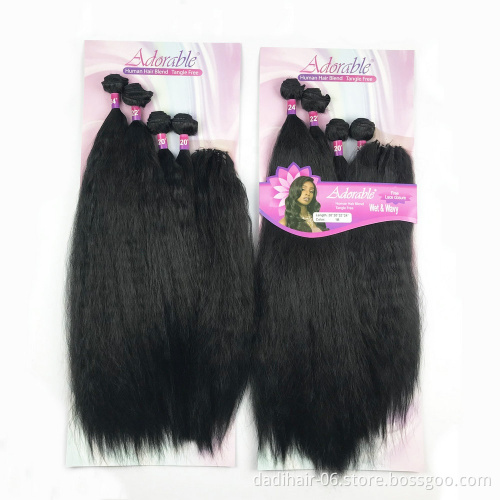 Hot sale Adorable full hair pack with free closure,yaki straight synthetic hair extensions wet wavy 4pcs 20"22"24"